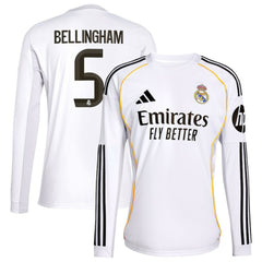 Jude Bellingham Real Madrid 2025/26 Home Replica Long Sleeve Jersey - White cheap