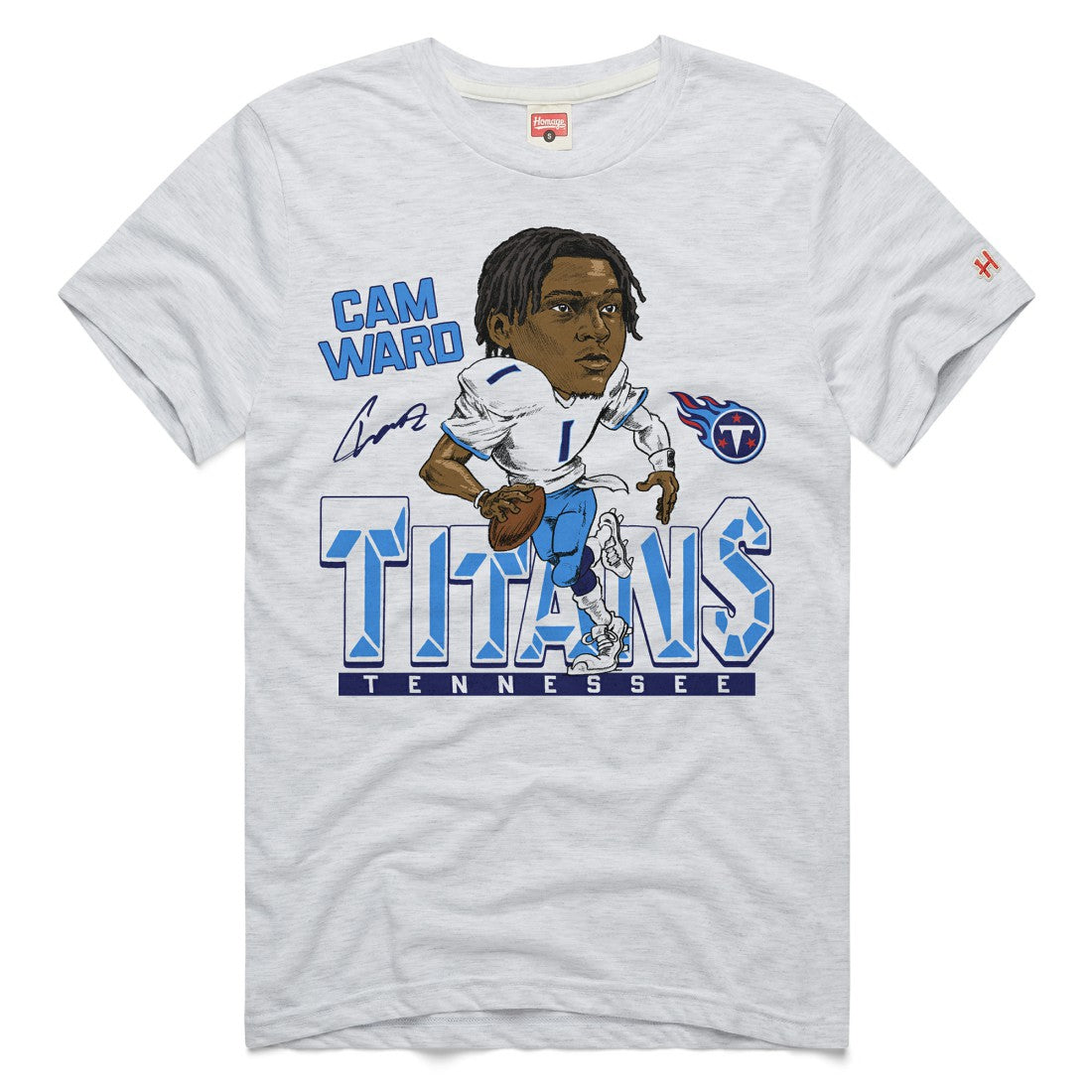 Cameron Ward Tennessee Titans Homage Unisex Caricature Player Graphic Tri-Blend T-Shirt - Ash for sale