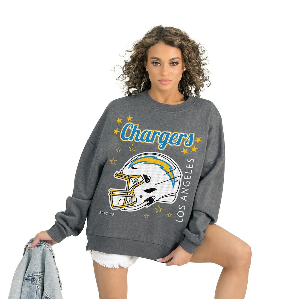 Los Angeles Chargers Gameday Couture Women's Ready to Rumble Premium Fleece Pullover Sweatshirt - Gray for sale