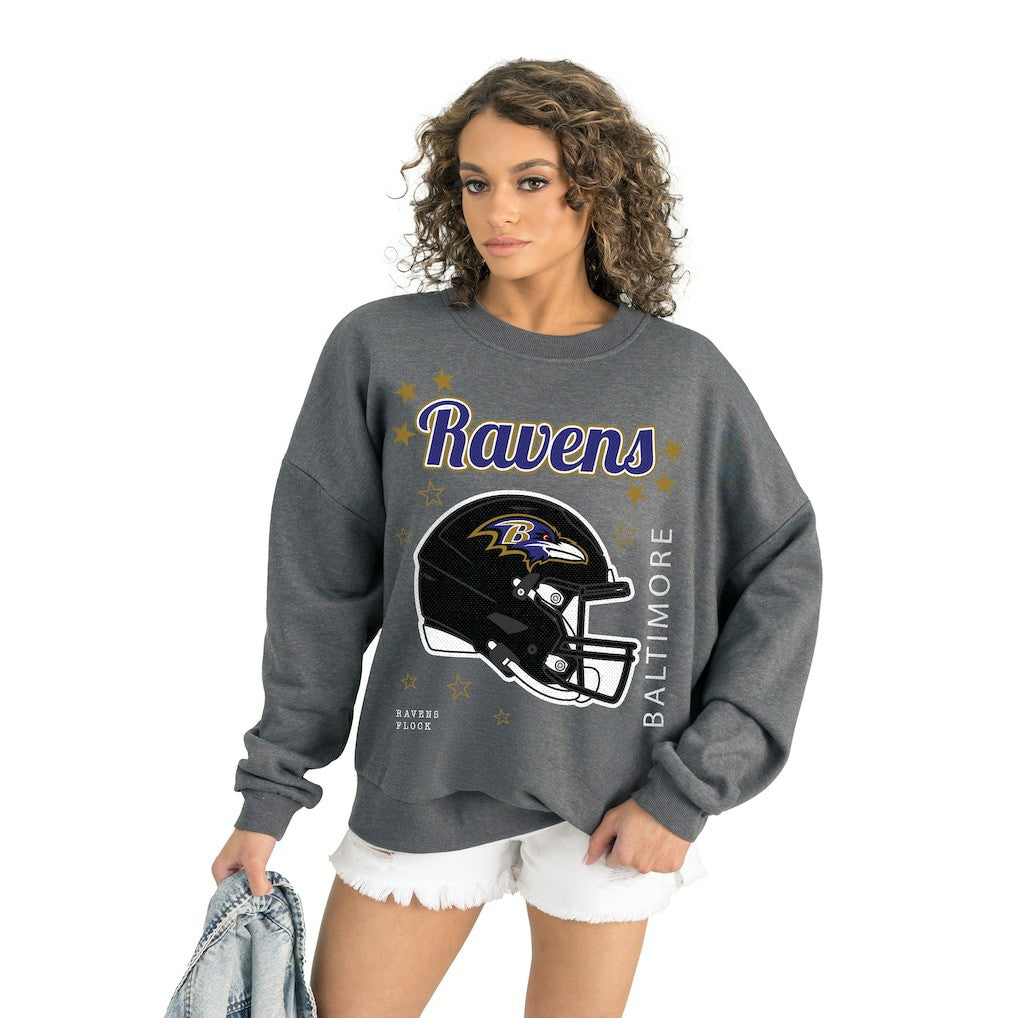 Baltimore Ravens Gameday Couture Women's Ready to Rumble Premium Fleece Pullover Sweatshirt - Gray for sale