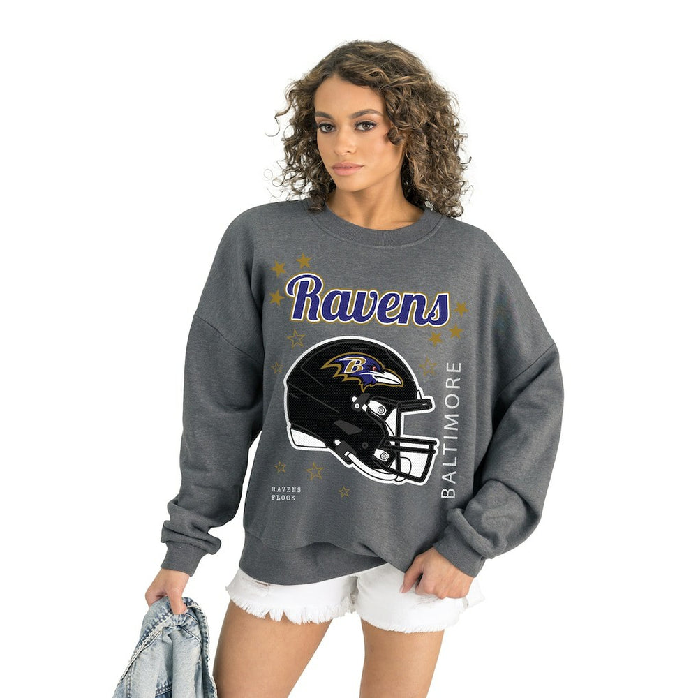 Baltimore Ravens Gameday Couture Women's Ready to Rumble Premium Fleece Pullover Sweatshirt - Gray for sale