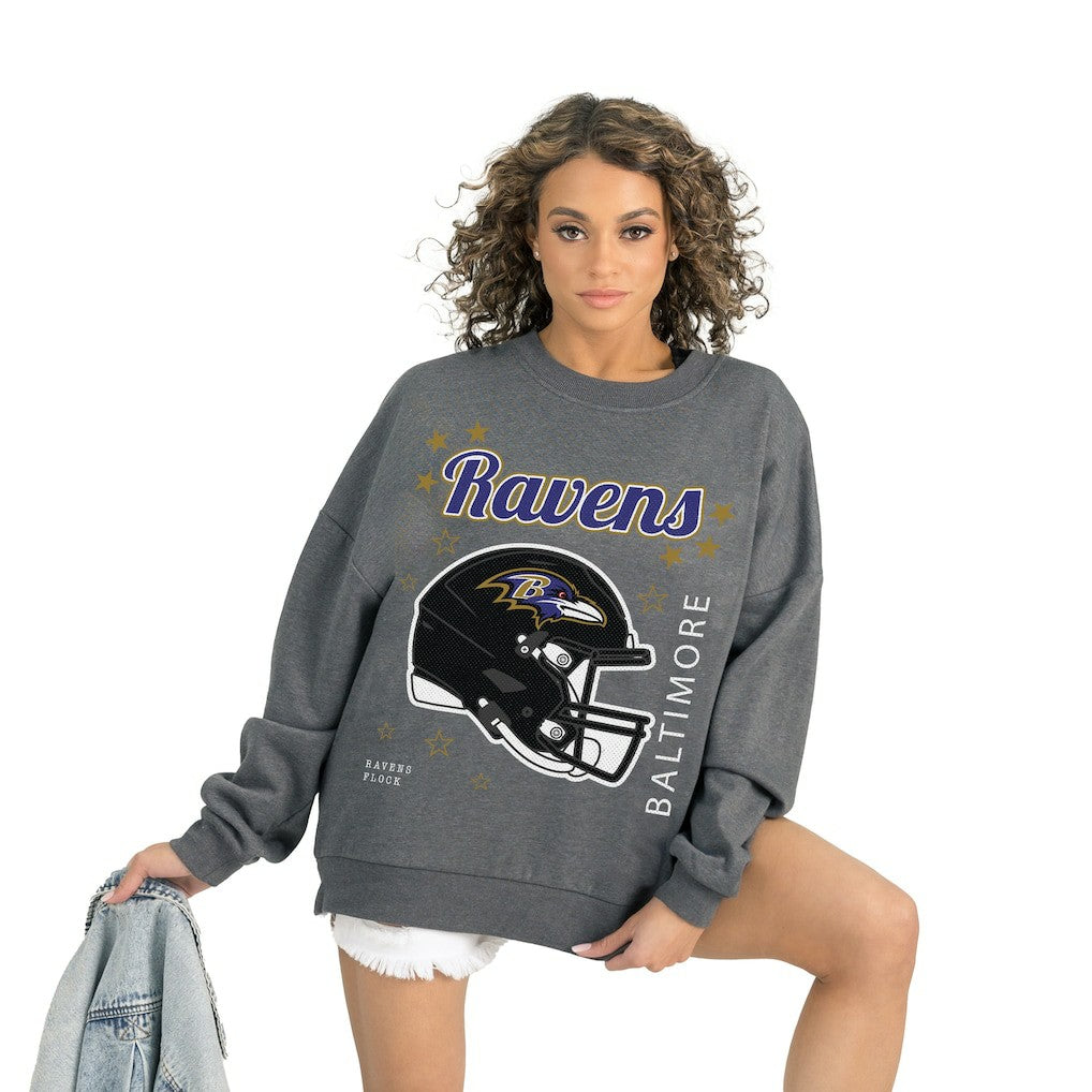 Baltimore Ravens Gameday Couture Women's Ready to Rumble Premium Fleece Pullover Sweatshirt - Gray for sale