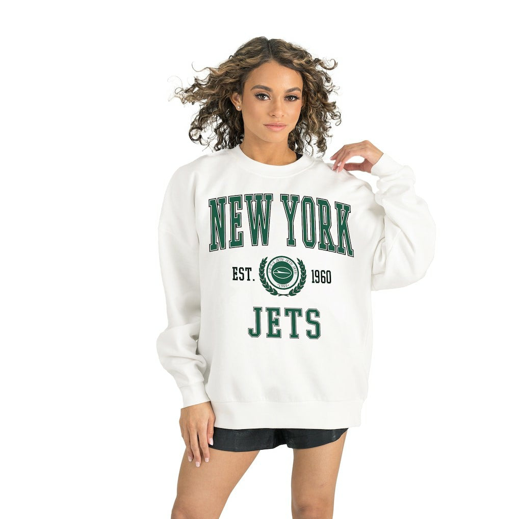 New York Jets Gameday Couture Women's Timeless Triumph Premium Fleece Pullover Sweatshirt - White for sale