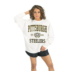 Pittsburgh Steelers Gameday Couture Women's Timeless Triumph Premium Fleece Pullover Sweatshirt - White cheap