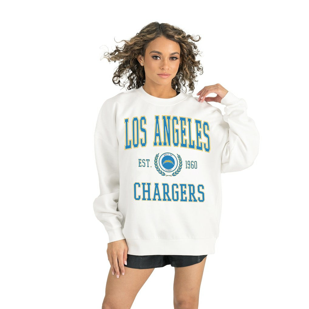 Los Angeles Chargers Gameday Couture Women's Timeless Triumph Premium Fleece Pullover Sweatshirt - White online