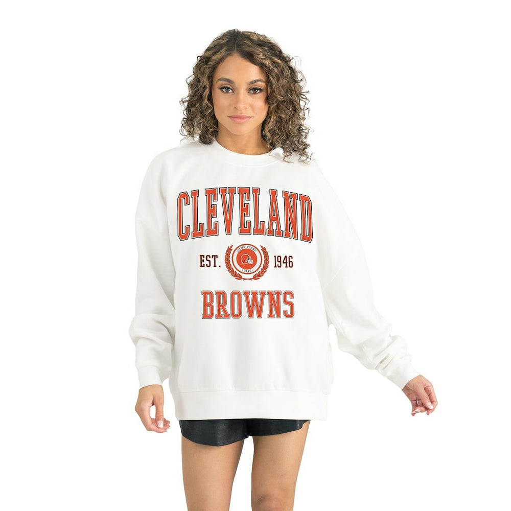 Cleveland Browns Gameday Couture Women's Timeless Triumph Premium Fleece Pullover Sweatshirt - White for sale