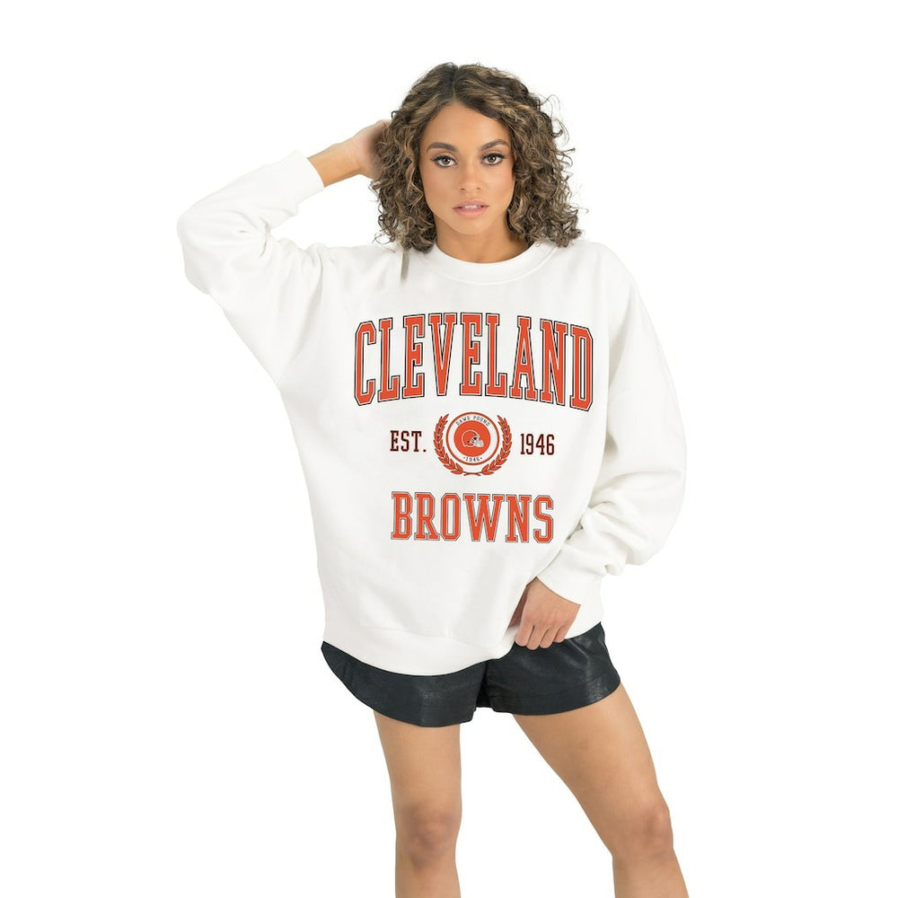 Cleveland Browns Gameday Couture Women's Timeless Triumph Premium Fleece Pullover Sweatshirt - White for sale