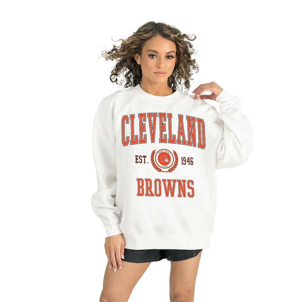 Cleveland Browns Gameday Couture Women's Timeless Triumph Premium Fleece Pullover Sweatshirt - White for sale