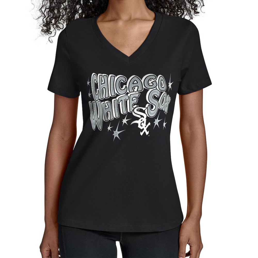Chicago White Sox Starter Women's Fireworks V-Neck T-Shirt Black