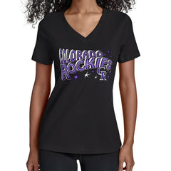 Colorado Rockies Starter Women's Fireworks V-Neck T-Shirt Black