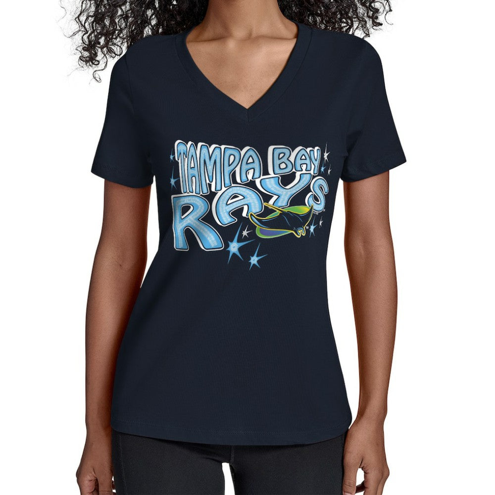 Tampa Bay Rays Starter Women's Fireworks Team Name V-Neck T-Shirt Navy