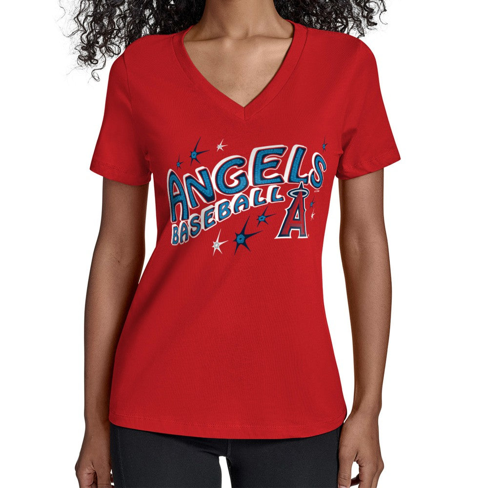 Los Angeles Angels Starter Women's Fireworks V-Neck T-Shirt Red
