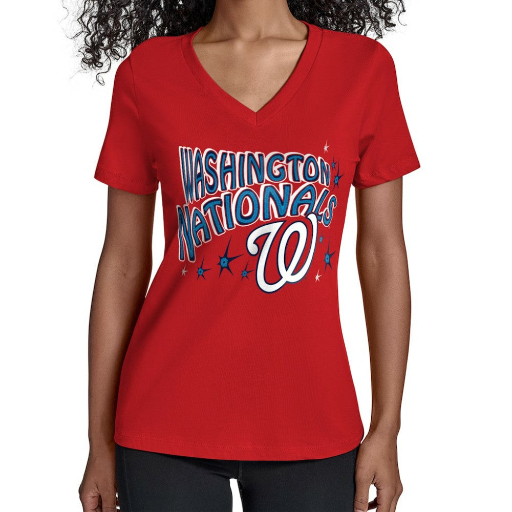 Washington Nationals Starter Women's Fireworks V-Neck T-Shirt Red