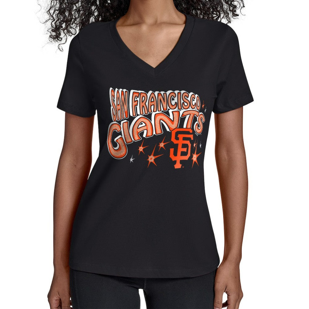 San Francisco Giants Starter Women's Fireworks V-Neck T-Shirt Black