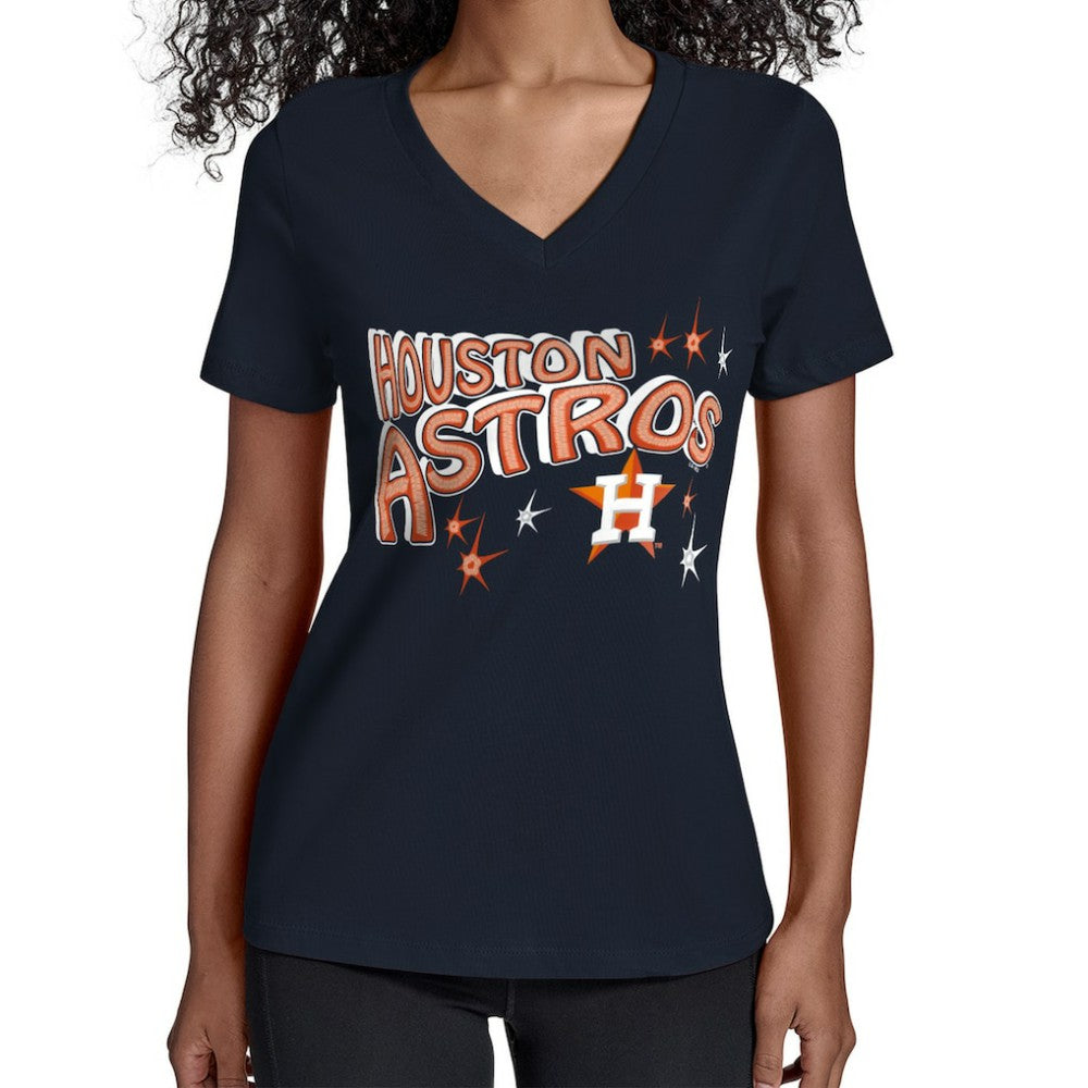 Houston Astros Starter Women's Fireworks V-Neck T-Shirt Navy