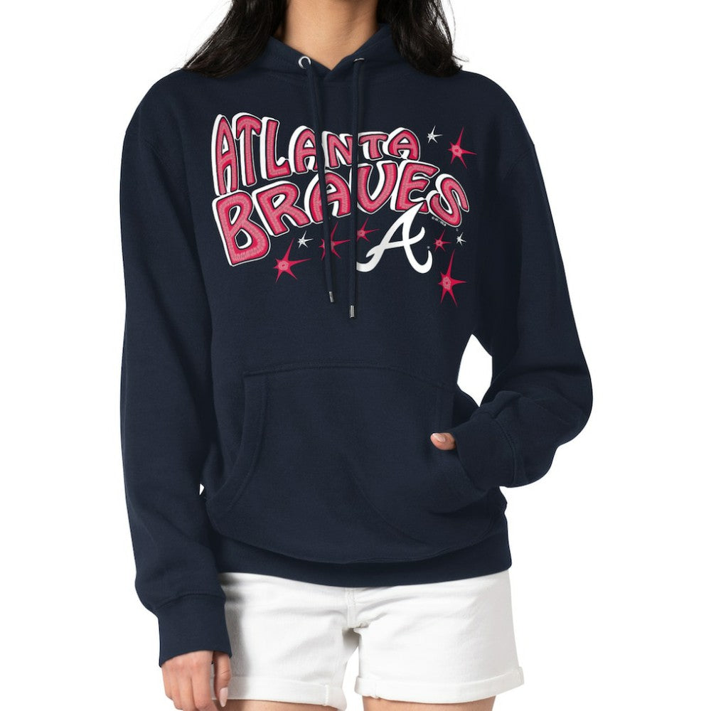 Atlanta Braves Starter Women's Fireworks Fleece Tri-Blend Pullover Hoodie Navy
