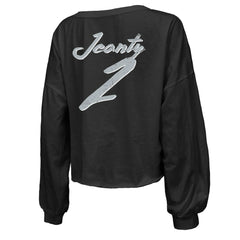 Ashton Jeanty Las Vegas Raiders Majestic Threads Women's Name & Number Off-Shoulder Script Cropped Long Sleeve Relaxed V-Neck T-Shirt - Black discount