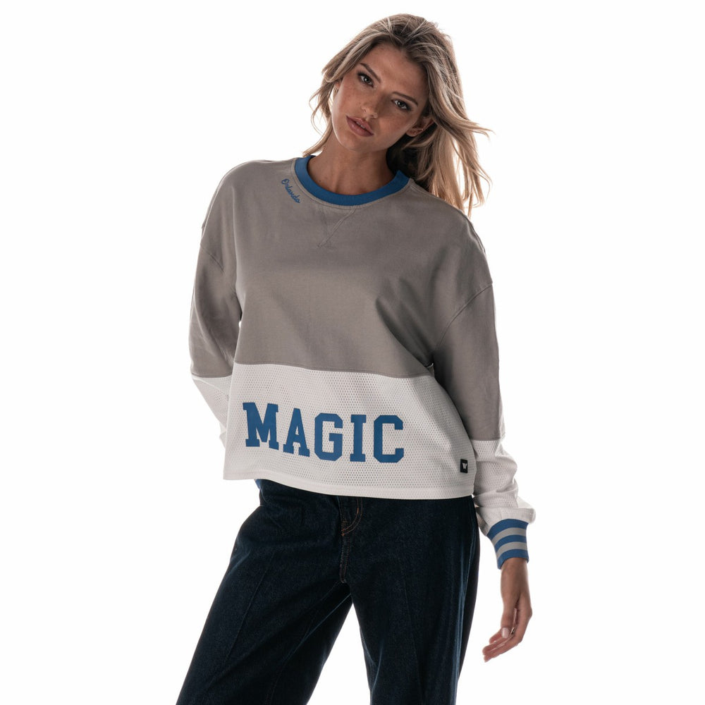 Orlando Magic The Wild Collective Women's Cropped Long-Sleeve Fashion Crewneck Sweatshirt - Gray outlet