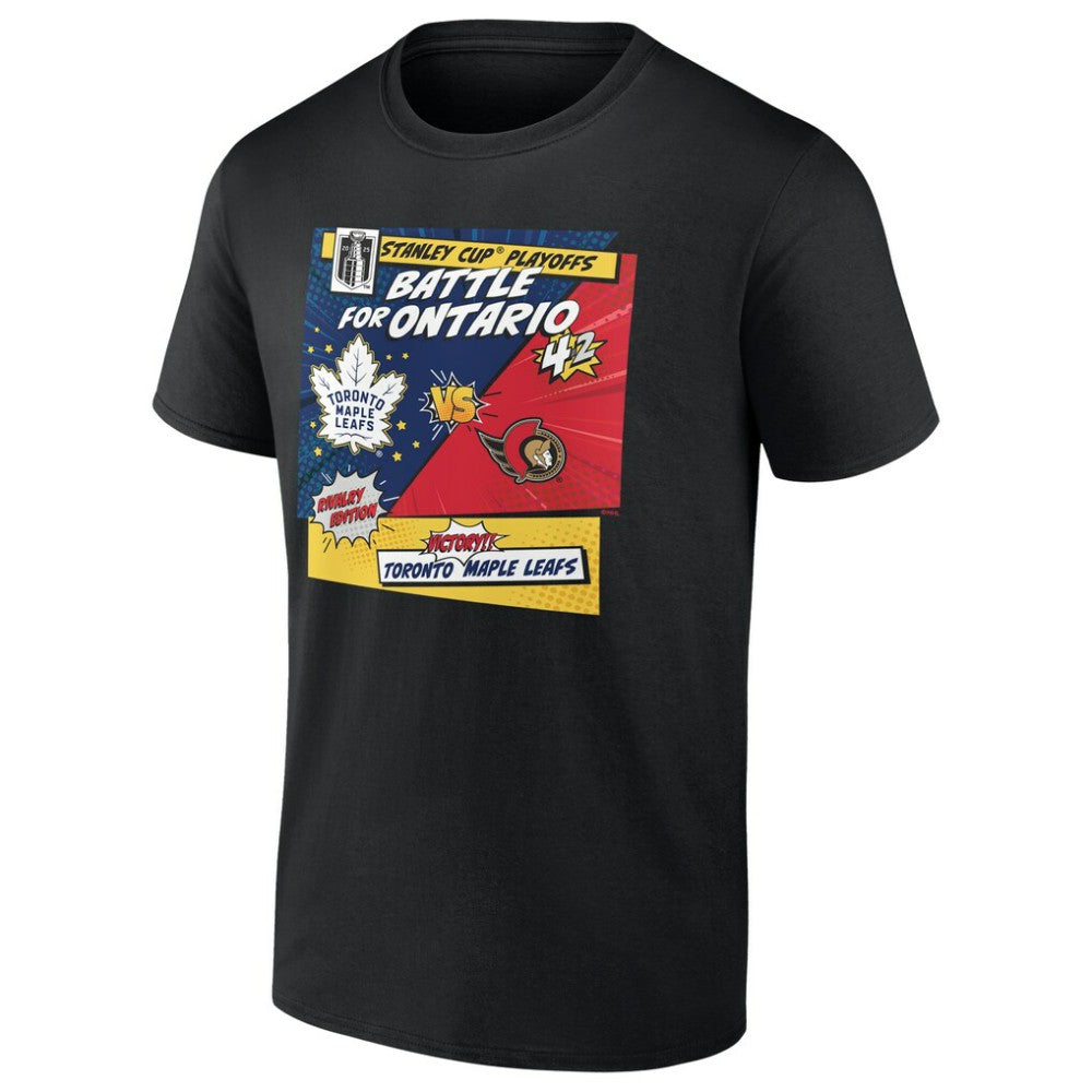 Toronto Maple Leafs vs. Ottawa Senators 2025 Stanley Cup Playoffs Rivalry Comic Pop T-Shirt - Black T-shirts