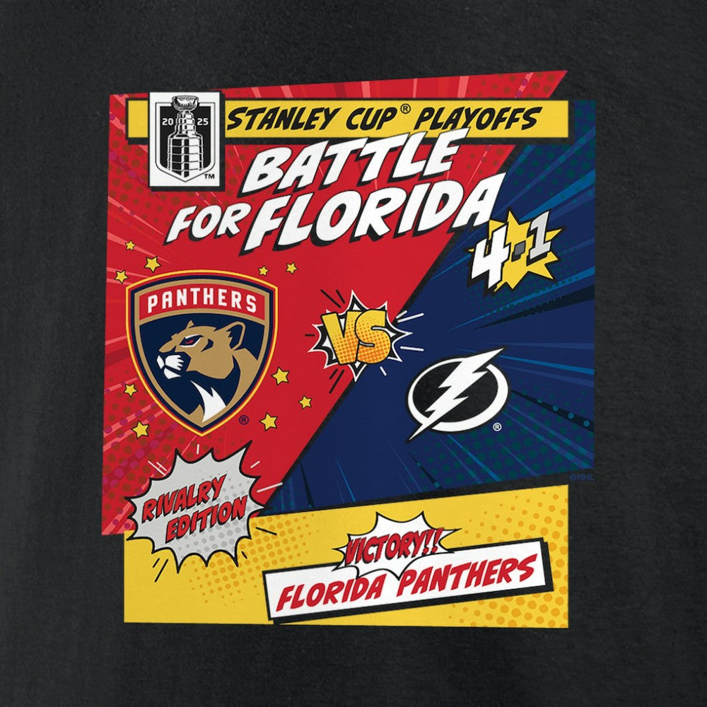 Florida Panthers vs. Tampa Bay Lightning 2025 Stanley Cup Playoffs Rivalry Comic Pop T-Shirt - Black T-shirts