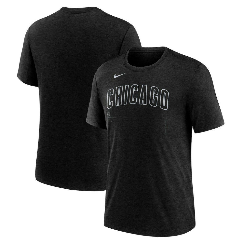 Chicago Cubs Wordmark Tri-Blend T-Shirt Heather Black