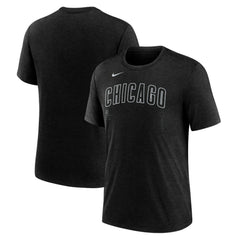 Chicago Cubs Wordmark Tri-Blend T-Shirt Heather Black