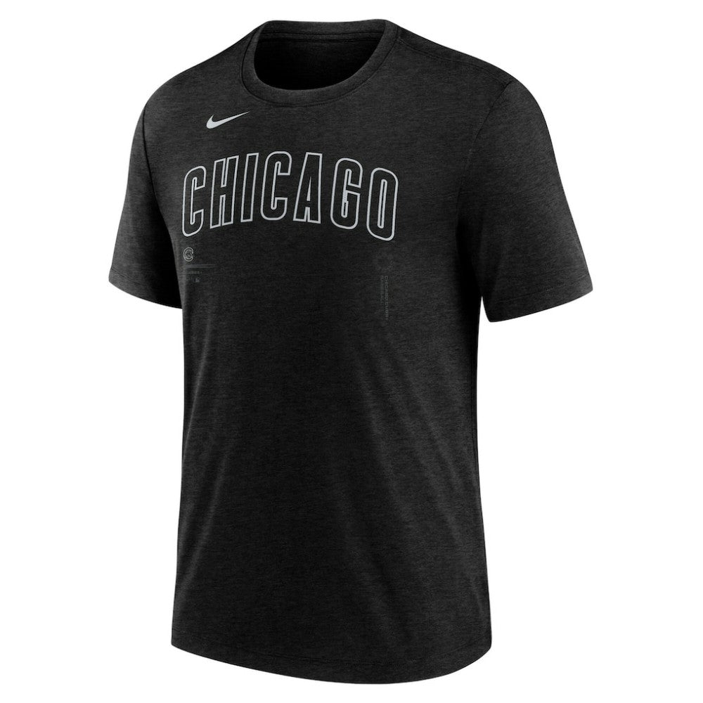 Chicago Cubs Wordmark Tri-Blend T-Shirt Heather Black
