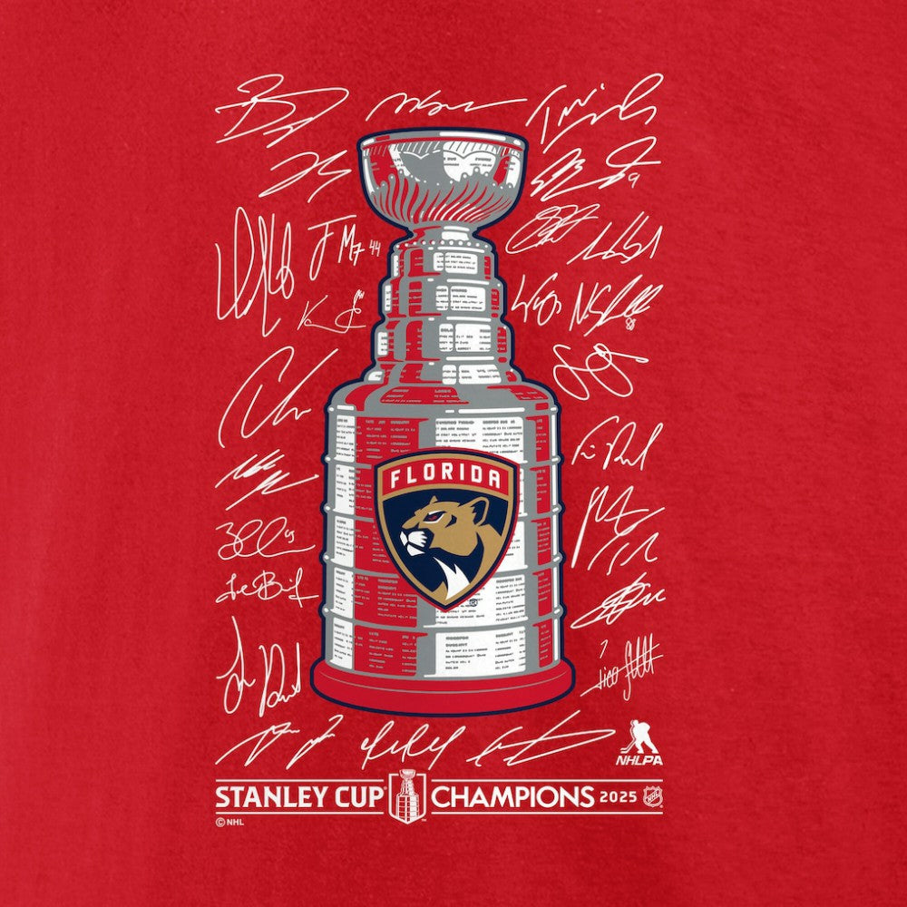 Florida Panthers Fanatics 2025 Stanley Cup Champions Signature Roster T-Shirt - Red T-shirts