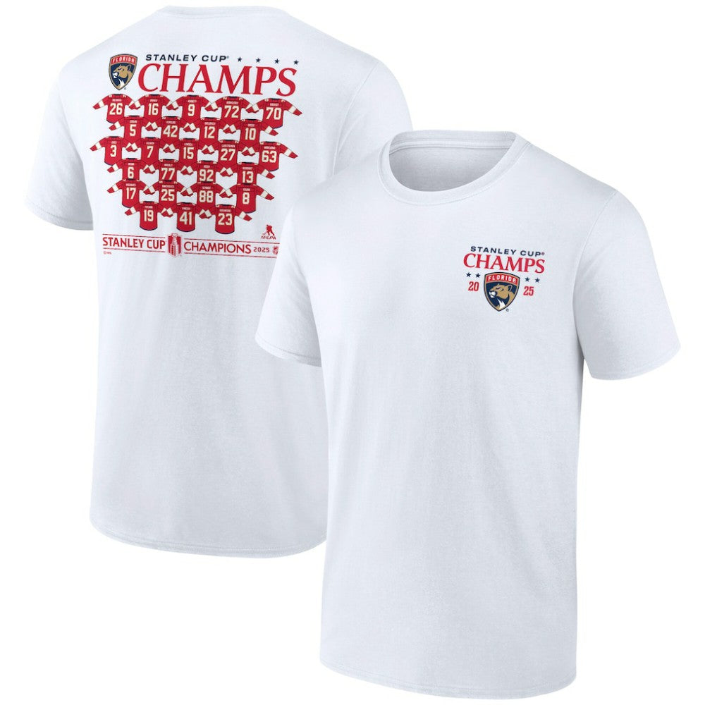Florida Panthers Fanatics 2025 Stanley Cup Champions Jersey Roster T-Shirt - White T-shirts