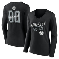 Brooklyn Nets Women's Hustle Custom Long Sleeve V-Neck T-Shirt - Black on sale