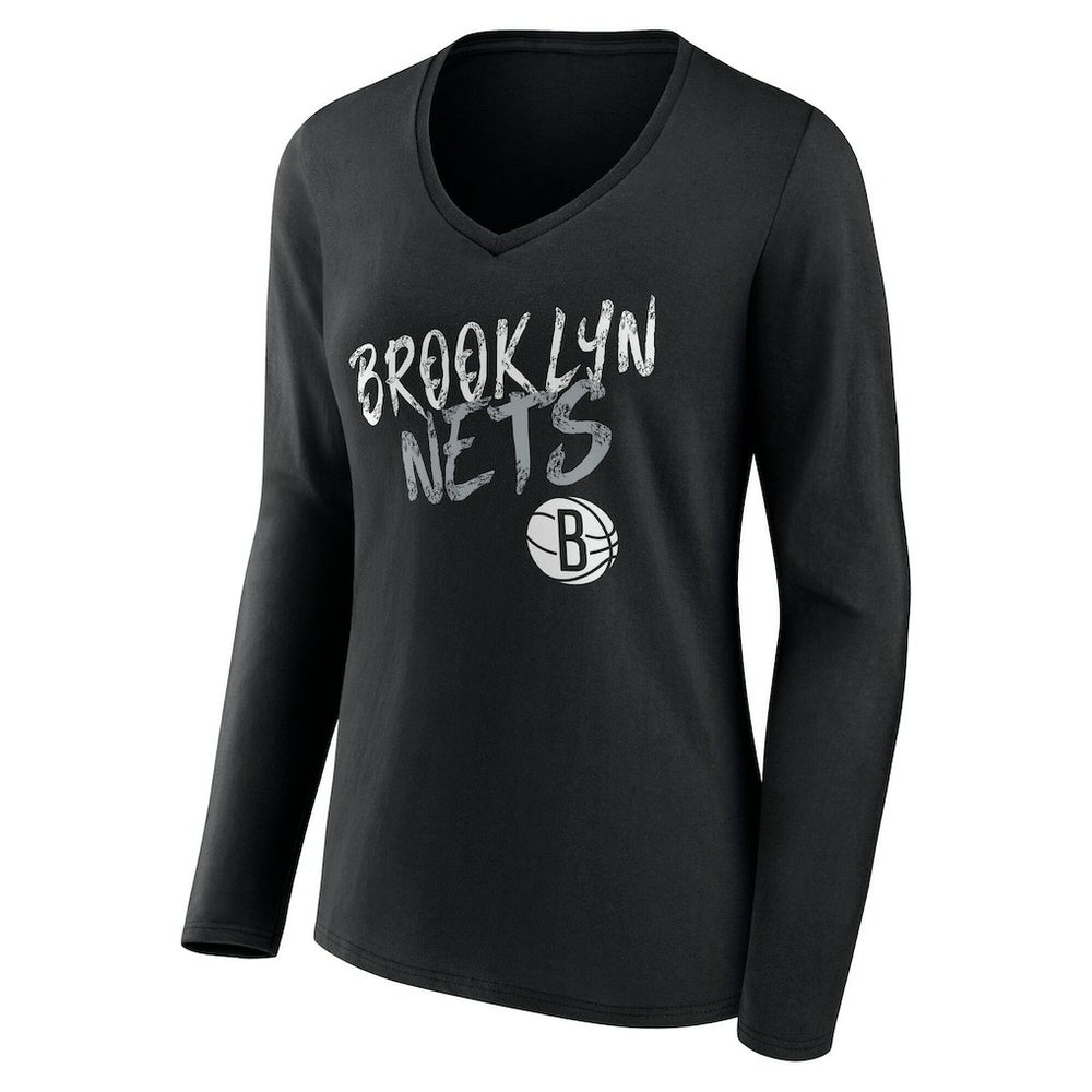 Brooklyn Nets Women's Hustle Custom Long Sleeve V-Neck T-Shirt - Black on sale