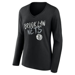Brooklyn Nets Women's Hustle Custom Long Sleeve V-Neck T-Shirt - Black on sale