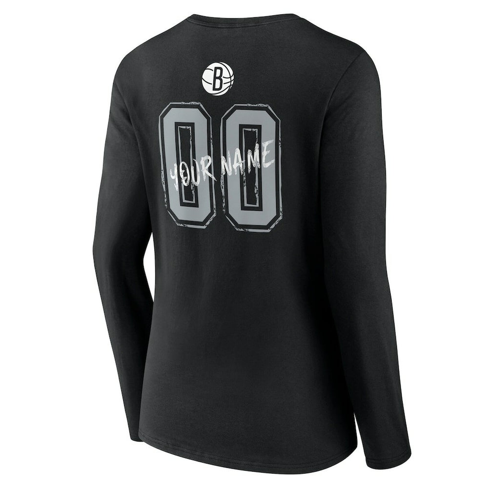 Brooklyn Nets Women's Hustle Custom Long Sleeve V-Neck T-Shirt - Black on sale
