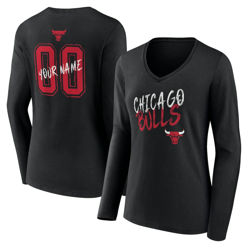 Chicago Bulls Women's Hustle Custom Long Sleeve V-Neck T-Shirt sale - Black online