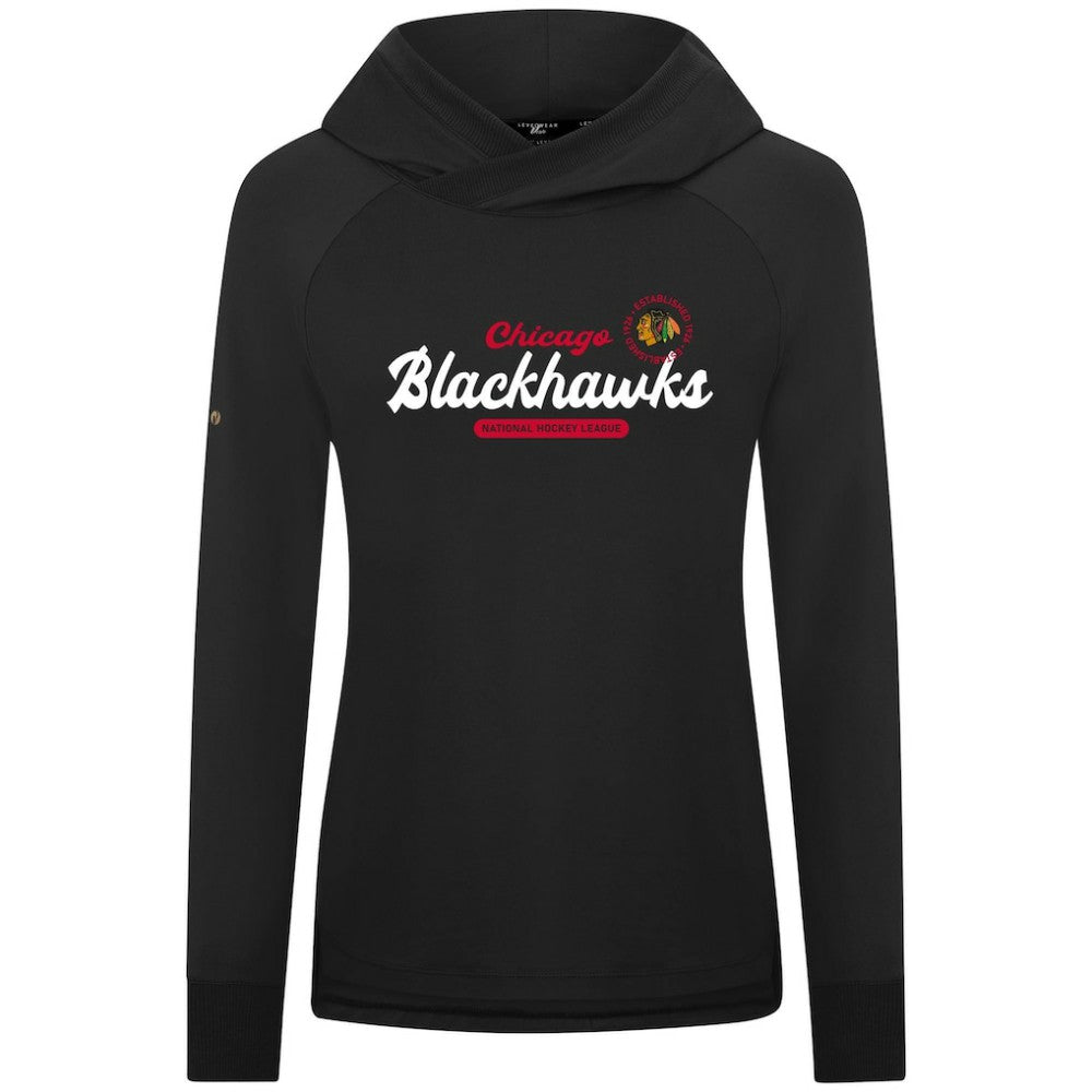 Chicago Blackhawks Levelwear Women's Slender Monument Raglan Pullover Hoodie - Black Hoodies