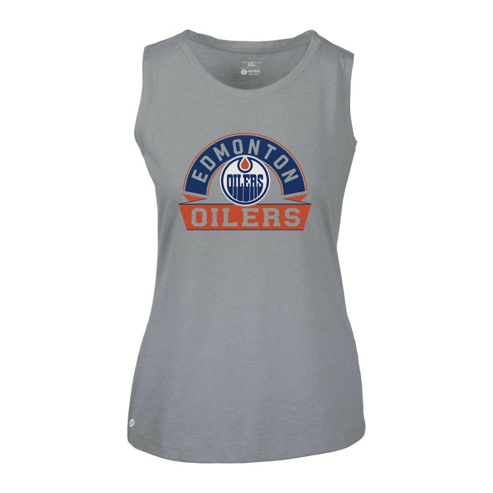 Edmonton Oilers Levelwear Women's Macy Banner Arch Tank Top - Gray Tank Top