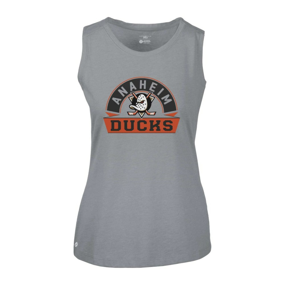 Anaheim Ducks Levelwear Women's Macy Banner Arch Tank Top - Gray Tank Top