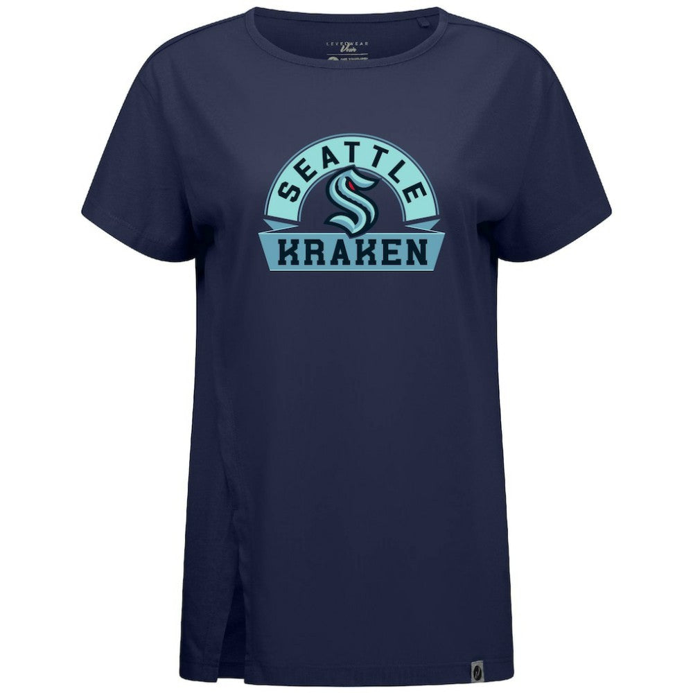 Seattle Kraken Levelwear Women's Influx Banner Arch T-Shirt - Deep Sea Blue T-shirts