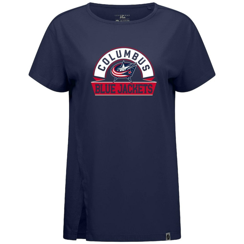 Columbus Blue Jackets Levelwear Women's Influx Banner Arch T-Shirt - Navy T-shirts