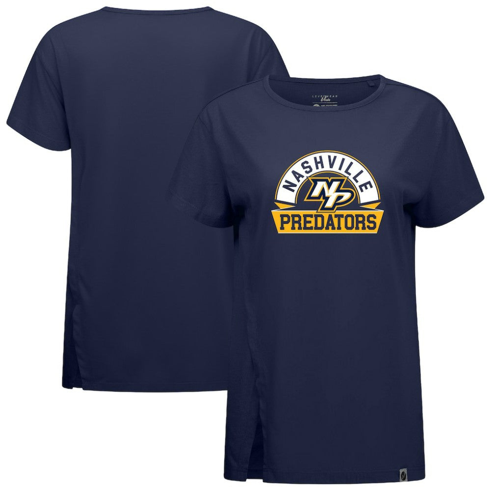 Nashville Predators Levelwear Women's Influx Banner Arch T-Shirt - Navy T-shirts