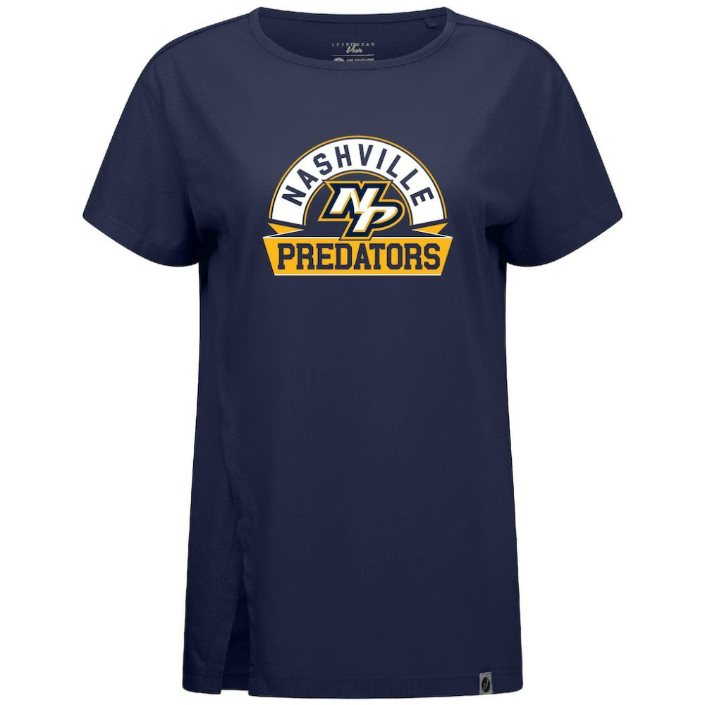 Nashville Predators Levelwear Women's Influx Banner Arch T-Shirt - Navy T-shirts