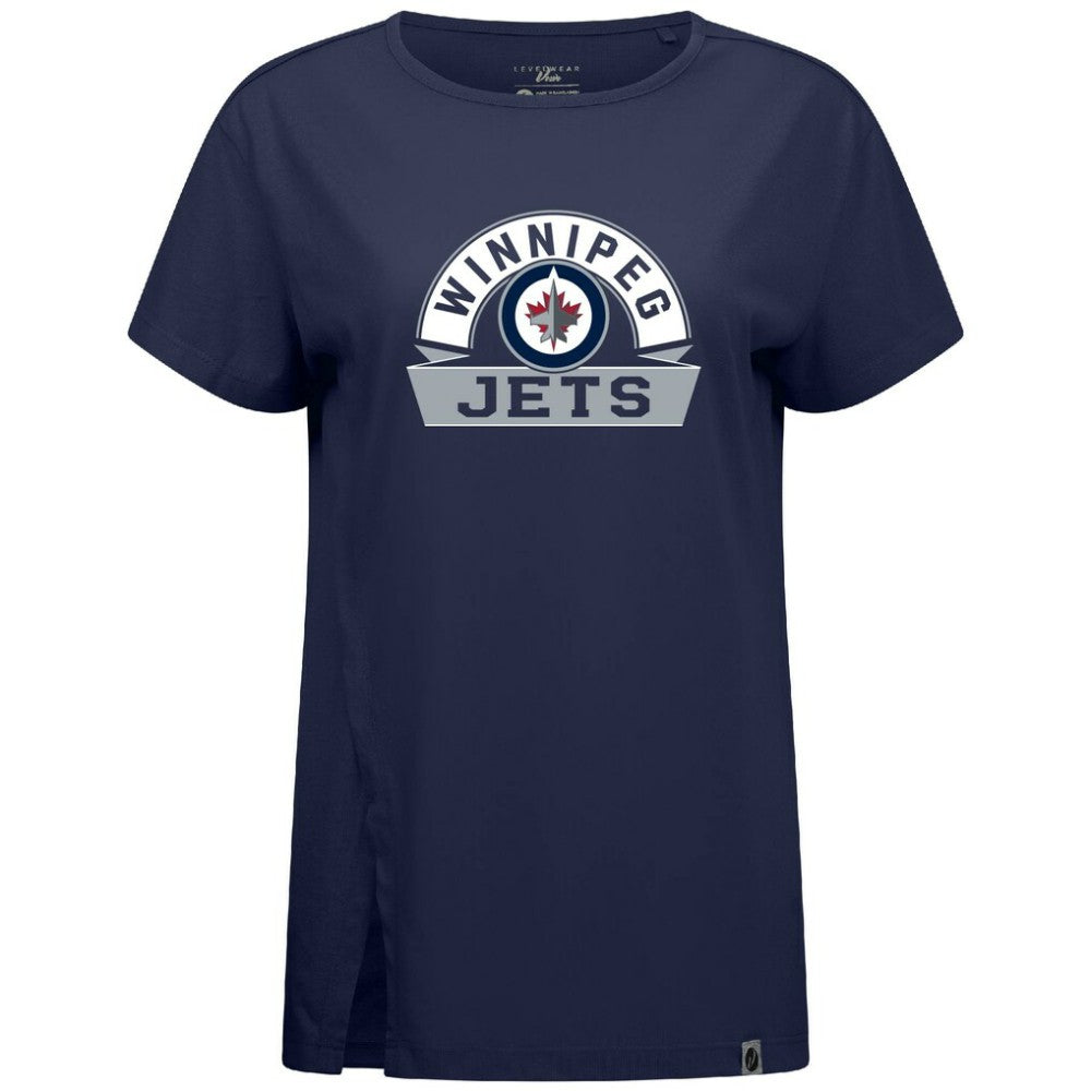 Winnipeg Jets Levelwear Women's Influx Banner Arch T-Shirt - Navy T-shirts