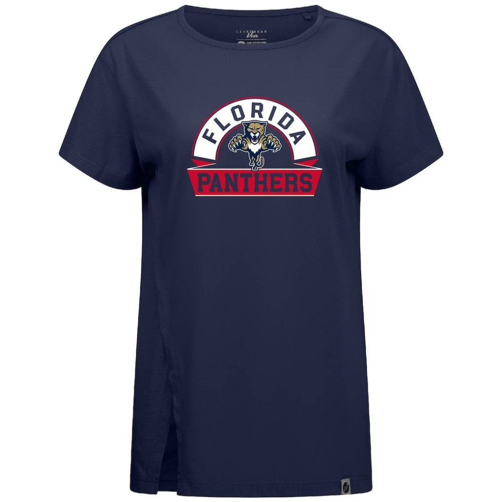 Florida Panthers Levelwear Women's Influx Banner Arch T-Shirt - Navy T-shirts