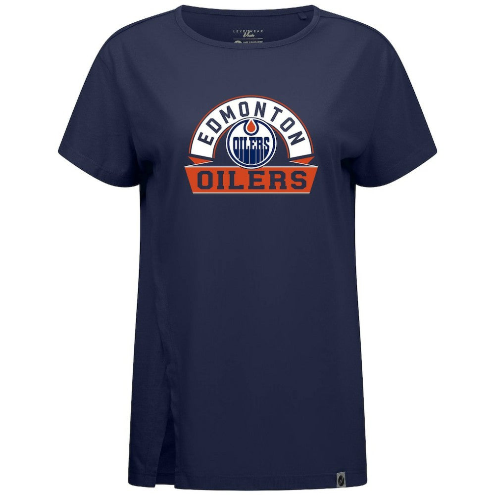 Edmonton Oilers Levelwear Women's Influx Banner Arch T-Shirt - Navy T-shirts