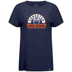 Edmonton Oilers Levelwear Women's Influx Banner Arch T-Shirt - Navy T-shirts
