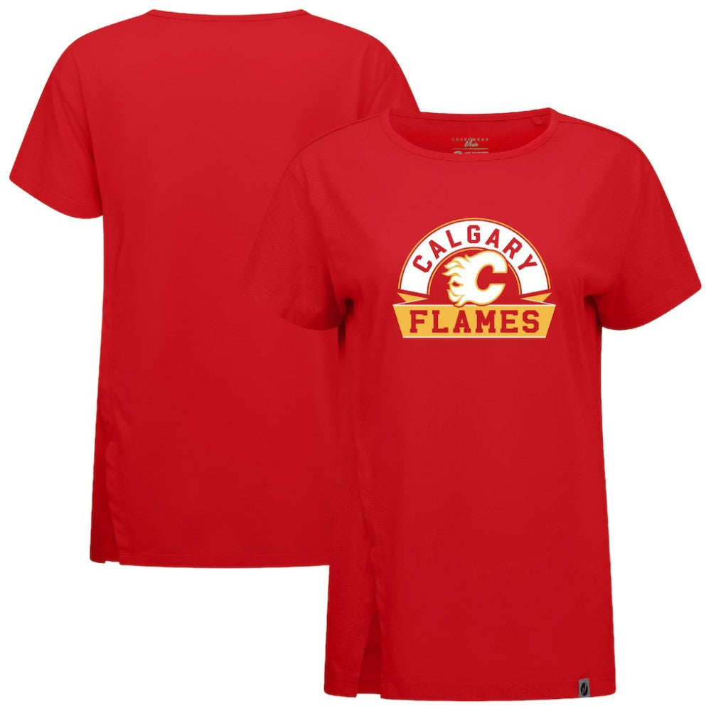 Calgary Flames Levelwear Women's Influx Banner Arch T-Shirt - Red T-shirts