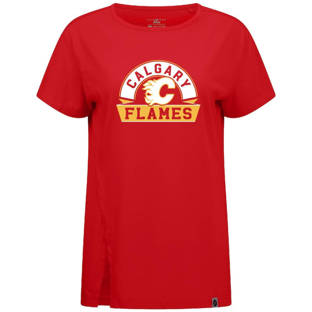 Calgary Flames Levelwear Women's Influx Banner Arch T-Shirt - Red T-shirts