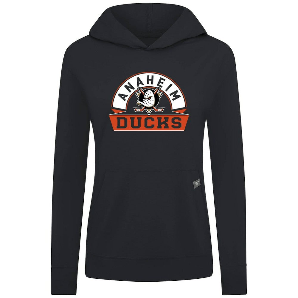 Anaheim Ducks Levelwear Women's Relay Banner Arch Pullover Hoodie - Black Hoodies