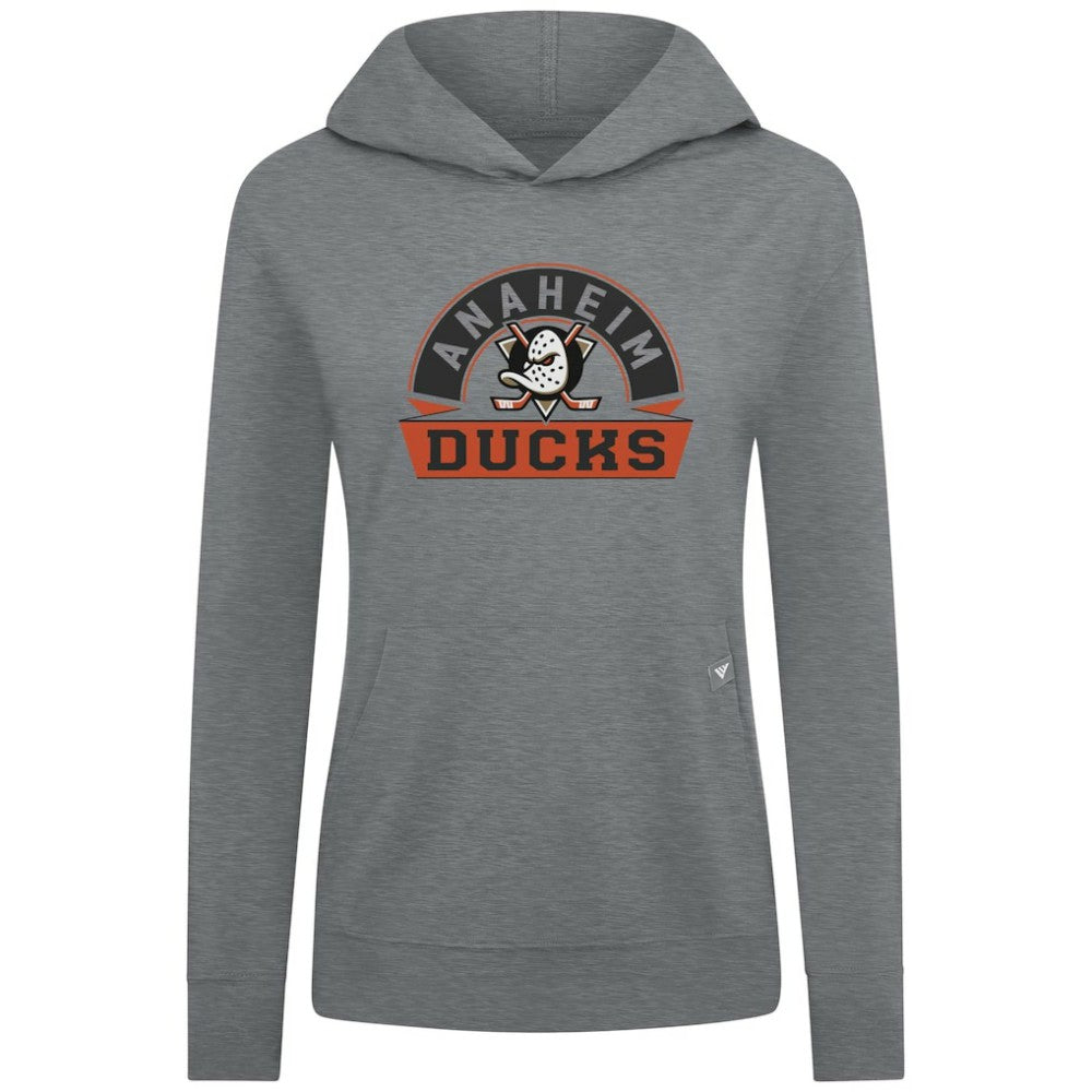 Anaheim Ducks Levelwear Women's Relay Banner Arch Pullover Hoodie - Gray Hoodies