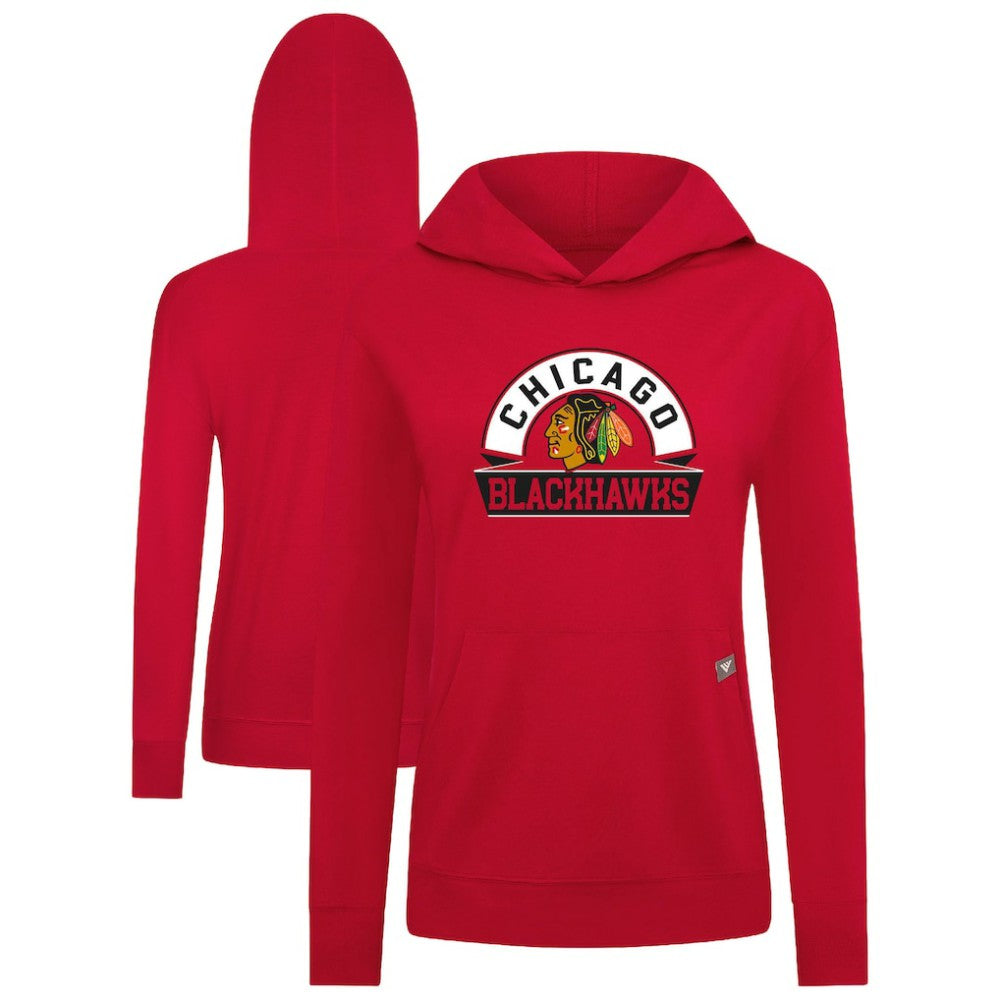 Chicago Blackhawks Levelwear Women's Relay Banner Arch Pullover Hoodie - Red Hoodies
